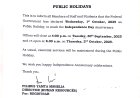 Notification of Public Holiday  Independence Day (1st October, 2025)
