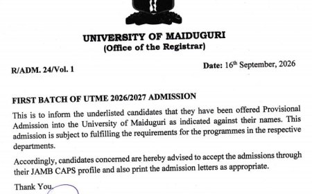 University of Maiduguri Releases First Batch of UTME 2026/2027 Admission List